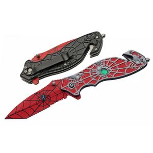SZCO Supplies 8 Red Spider Web Assisted Open EDC Rescue Folding Knife