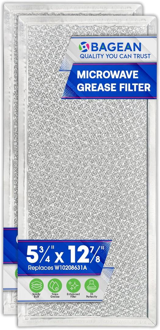 Microwave Filter Replacement 5.78" x 12.91" Fits W10208631A Whirlpool Microwave Grease Filter - Aluminum Mesh Screen Filters - Freshens and Filters Kitchen Air in Over the Stove Oven Vent Fan (2-Pack)