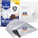 Wallaby 50 Count 1-Cup Mylar Bags with Labels, 10 Mil Total Thicker Long-Term Food Storage Pouches, 5x7 Heat-Sealable Airtight Packaging - Silver
