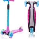 3 Wheel Scooter for Kids Ages 6-12,Kids Scooter with Light Up Wheels, Sturdy Deck Design, and 4 Height Adjustable Suitable for Kids Ages 3-12 (Pink)