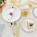 Goodluck 320PCS Gold Disposable Plastic Dinnerware Set for 40 Guests, Include 40 Dinner Plates, 40 Dessert Plates, 40 Napkins with Silverware, 40 Cups, 40 Champagne Glasses, for Christmas, Wedding