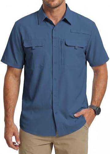 WULFUL Men's Sun Protection Fishing Shirts UPF 50+ Lightweight Quick Dry Cooling Short Sleeve Shirts for Work Hiking Safari, M