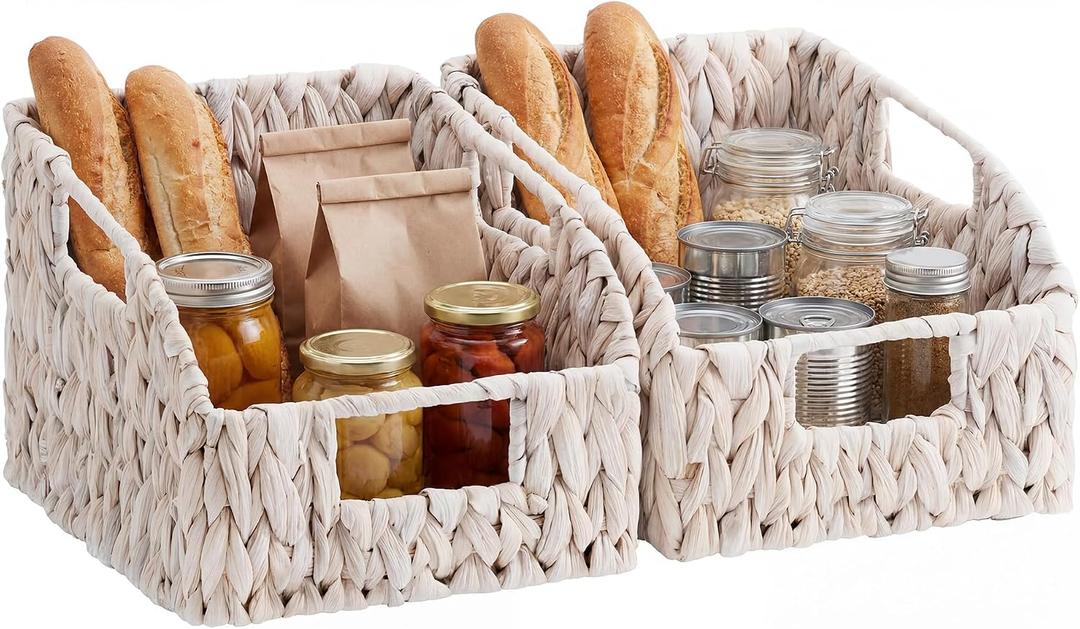 StorageWorks Pantry Baskets for Organizing, White Wicker Baskets, 2-Pack