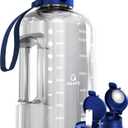 AQUAFIT 1 Gallon Water Bottle with Time Marker - Straw & Chug Lid - BPA Free Gym Water Bottle with Straw - Big Gallon Jug (Clarity, 128 oz - 2 Lids)