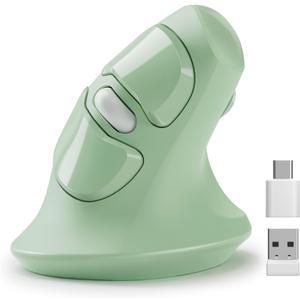 MicroPack Ergonomic Vertical Wireless Mouse, Silent Cordless Mouse with USB-A & Type-C Receiver, 800/1200/1600 DPI, 6 Buttons, Reduces Wrist Strain for Windows, Mac, PC & Laptop Green
