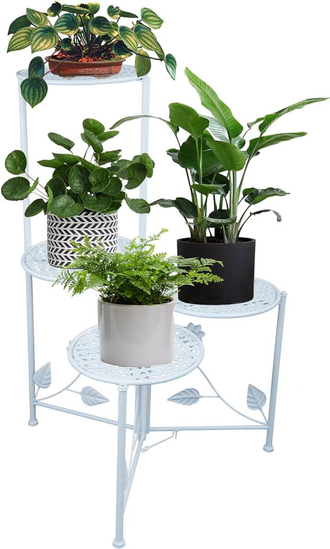 Plant Stand Indoor Outdoor, 3/4 Tier 30" Tall Metal Flower Pot Holder Shelves, Tiered Plant Rack Organizer, Planter Display Storage Shelf for Patio Balcony Garden Living Room Corner(White)