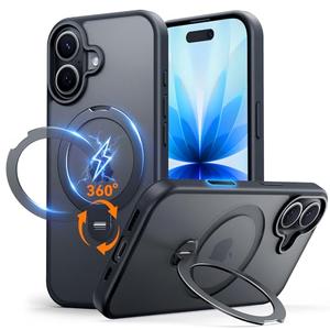 Peerock for iPhone 17 Case: with 360° Spin Magnetic Stand, Camera Control Button, Fit for MagSafe, Military Drop Protection, Protective Slim Phone Cover for iPhone17 with Ring Kickstand, 6.3", Black