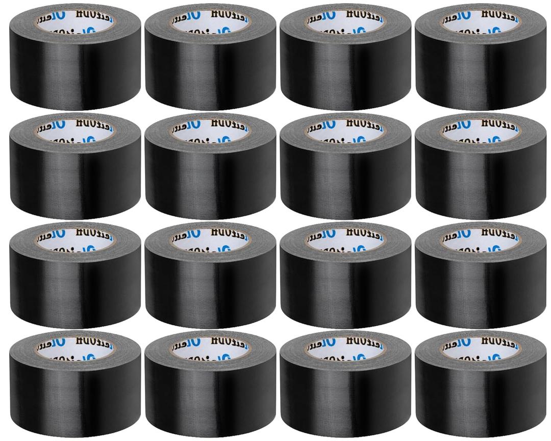 16 Pack Black Duct Tape Bulk 2 inch Duct Tape Heavy Duty 30 Yards Each,Strong No Residue All-Weather Duct Tape, Tear by Hand, Multi-Use for Indoor & Outdoor Repairs, Industrial, Professional Use (2 in x 30 Yards-16 Rolls, Black)