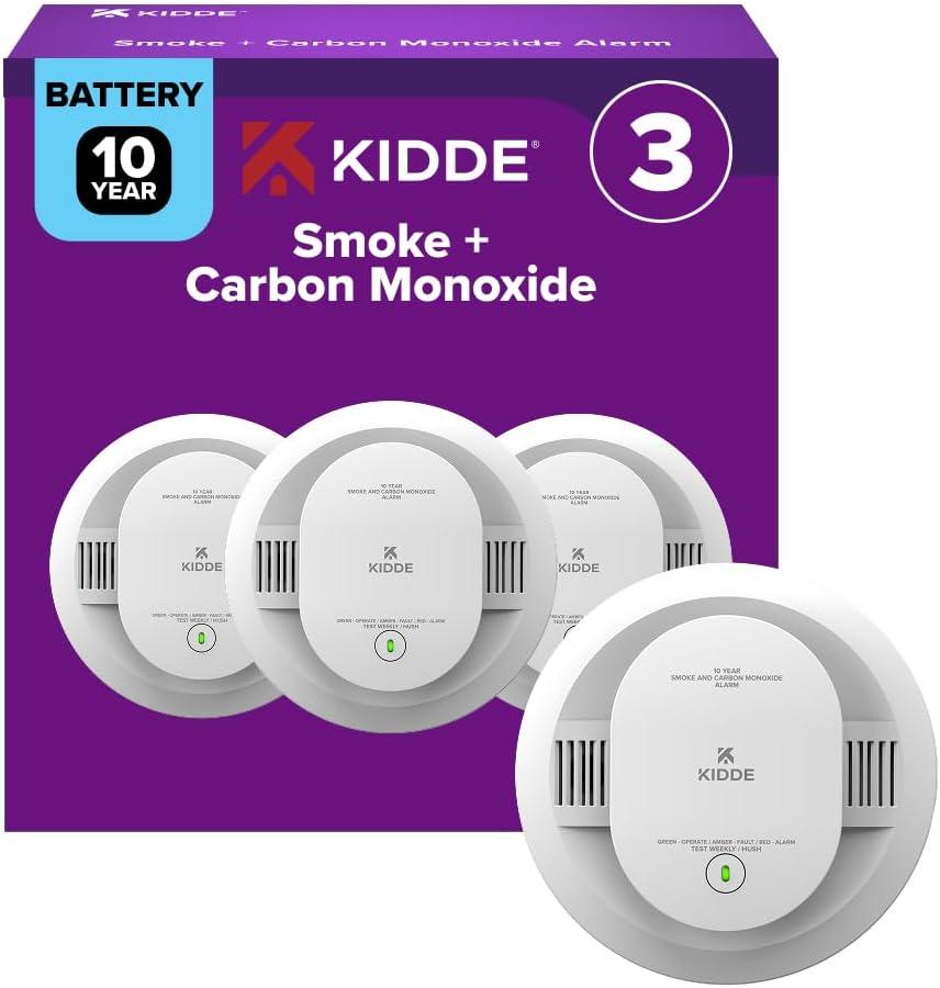 Kidde Smoke & Carbon Monoxide Detector, 10-Year Battery, 30CUD10, 3 Pack
No Battery Replacements or Low Battery Chirps, 2-in-1 Detection, LED Status Lights, Ideal for Homes & Apartments