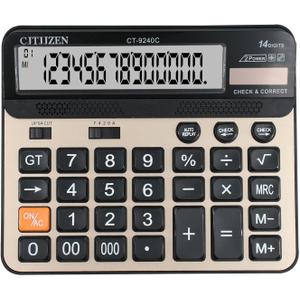 Large Mechanical Calculator,Dual Power Desk Calculator 14 Digit Big Buttons,Desktop Calculator Extra Large 5In LCD Display for Office, Home, School (Champaign Gold)