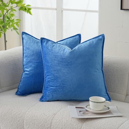 JIAHANNHA Velvet Royal Blue Throw Pillow Covers 18x18 Inches Pack of 2 Soft Decorative Square Cushion Covers for Couch Sofa Bed Livingroom Car,45x45Cm, 18" x 18" (Pack of 2), Royal Blue