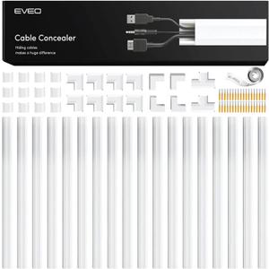 EVEO Cord Hider - 306 Cord Cover Wall Cable Hider, Cable Concealer, Wire Hiders for TV on Wall. Cable Management, Cord Hider Wall Cable Raceway Wire Covers for Cords -18X (L17 W1.1 H0.55) - White (Large)