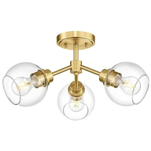3-Light Semi Flush Mount Ceiling Light, Modern Light Fixtures Ceiling Mount with Globe Clear Glass Shade, SM195-BG-3