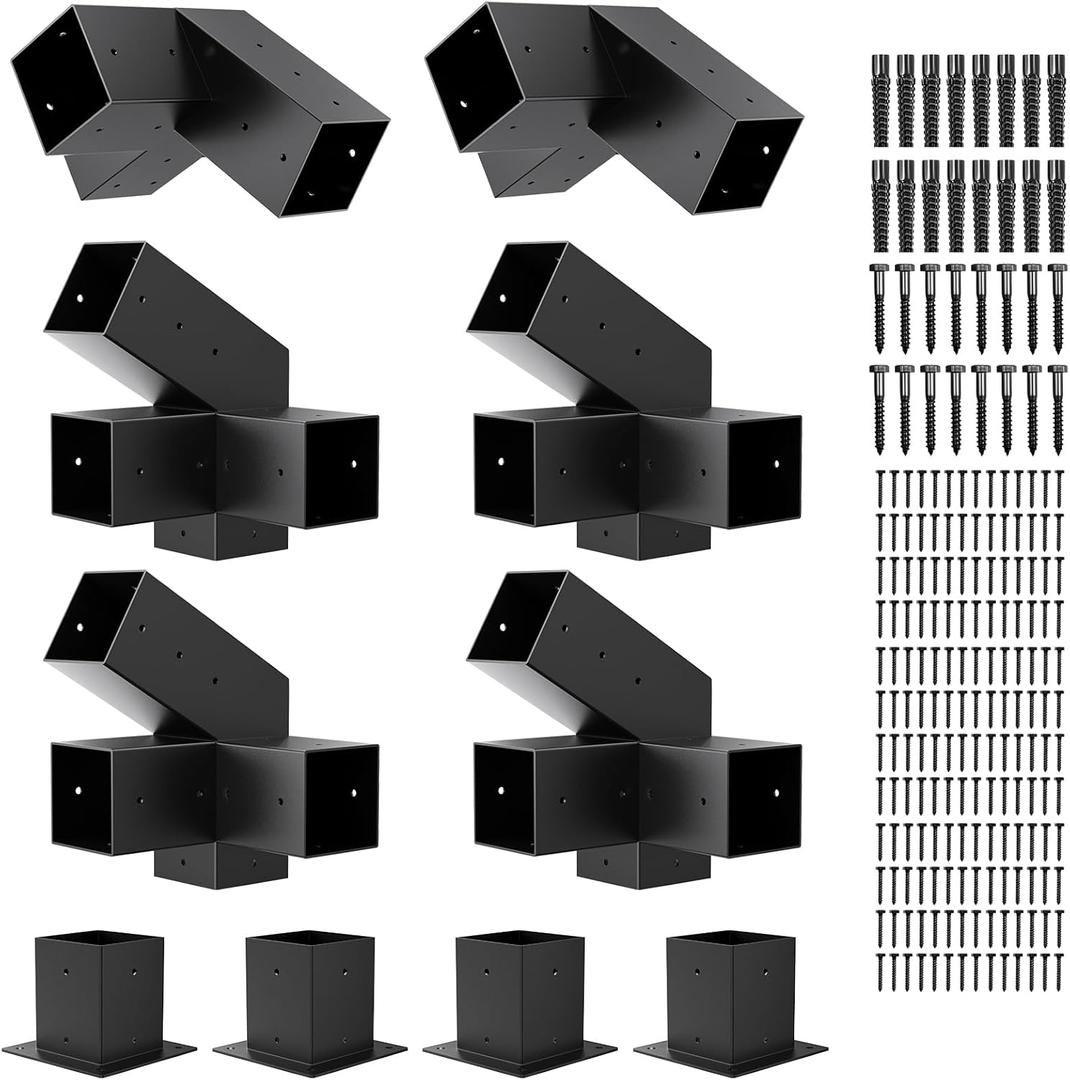 Pergola Kit, 30 Slanted Roof Bracket Set, Roof Wall Mount Extension Bracket Kit,4" x 4" (Actual: 3.5x3.5 Inch) Powder-Coated Pergola Hardware for Porch,Gazebo, Backyard(10pcs)