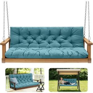 Outdoor Swing Cushions,Waterproof Swing Cushions 3 Seater Replacement with Backrest,Outdoor Thickened Bench Cushion with Ties for Porch,Patio,Backyard,Garden (Lake Blue 60 * 40 in)