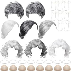 CraftyDream 32 Pcs Old Lady Wig Costume for Women Old Grandma Granny Grandpa Wig for 100 Days of School Cosplay (Classic, Cool)