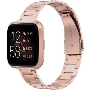Wearlizer Stainless Steel Compatible for Fitbit Versa/ Versa 2 / Versa Lite/ Versa SE Bands Women Men, Ultra-Thin Lightweight Replacement Compatible for Fitbit Versa (Versa 2 Copper Rose)