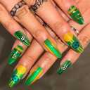 2 x 24 Pcs Brazil World Cup Press On Nails - Cat Eye | Medium Almond Fake Nails Press ons with Striped & 3D Soccer Designs Reusable Glue On Nail Kit with Adhesive Tabs for Women Manicure, Easy Apply