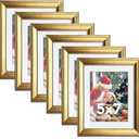 SYNTRIFIC 6PC 5x7in Gold Frames, Vintage Gold Picture Frames for Wall Mounting and Tabletop Display