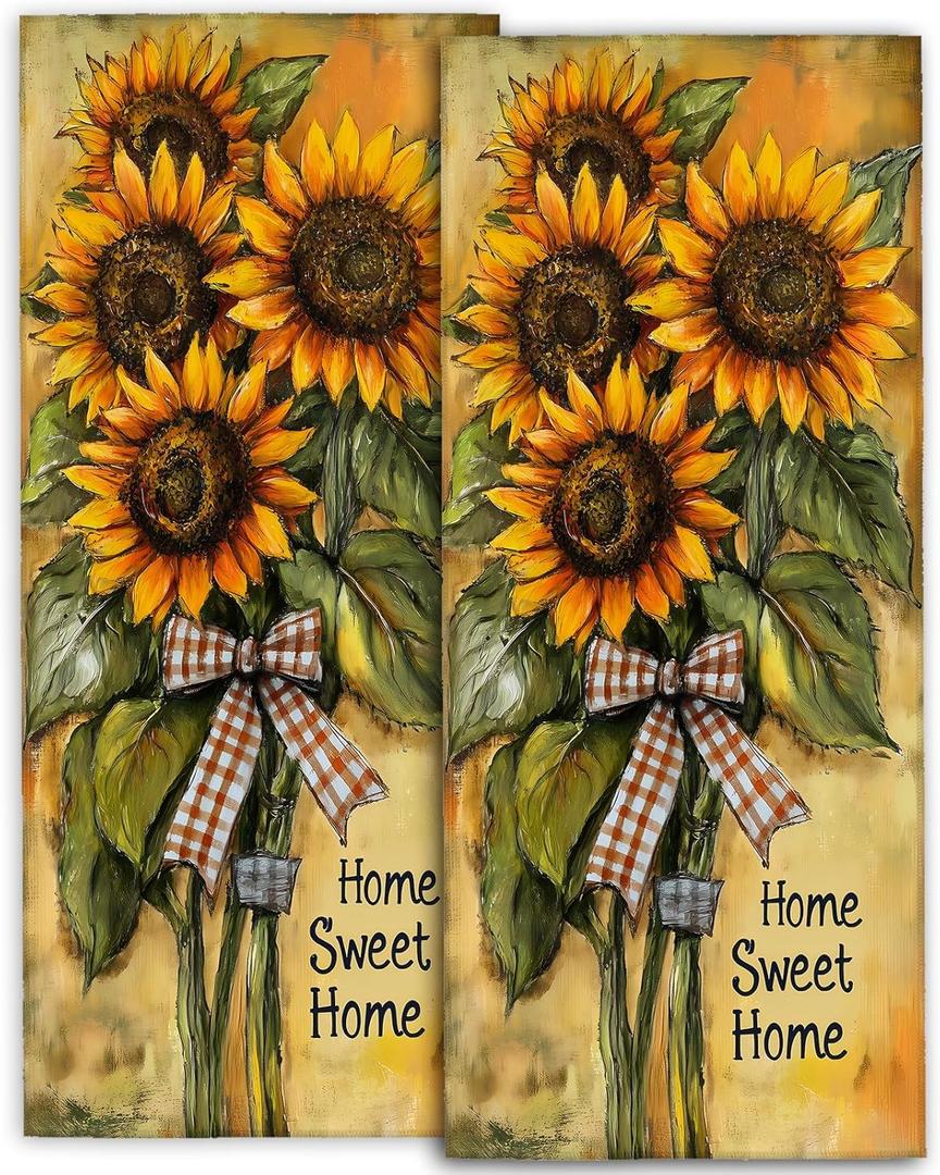 Sunflower Hand Towels - 2 Pack, 14.5" X 28",Soft Microfiber Polyester Rustic Farmhouse Flower Towel Set with Floral Pattern,for Artistic Bathroom Kitchen Spa Hotel Decor Gifts Women Girls
