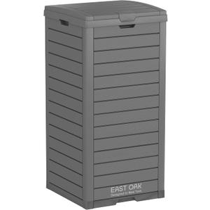 EAST OAK 38 Gallon Outdoor Trash Can | Waterproof Resin Garbage Can with Tiered Lid & Drip Tray | Outside Trash Bin for Patio | Kitchen, Backyard & Deck | Gray Color