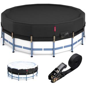 QH.HOME 30Ft Winter Pool Cover,Windproof Ratchet Straps&Thick Fabric