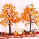 2 Pack 24 Inch Artificial Lighted Fall Maple Tree Thanksgiving Decorations with 48 LEDs Battery Operated Timer Prelit Acorn Maple Tree Lights for Thanksgiving Table Decor Home Indoor Autumn Harvest