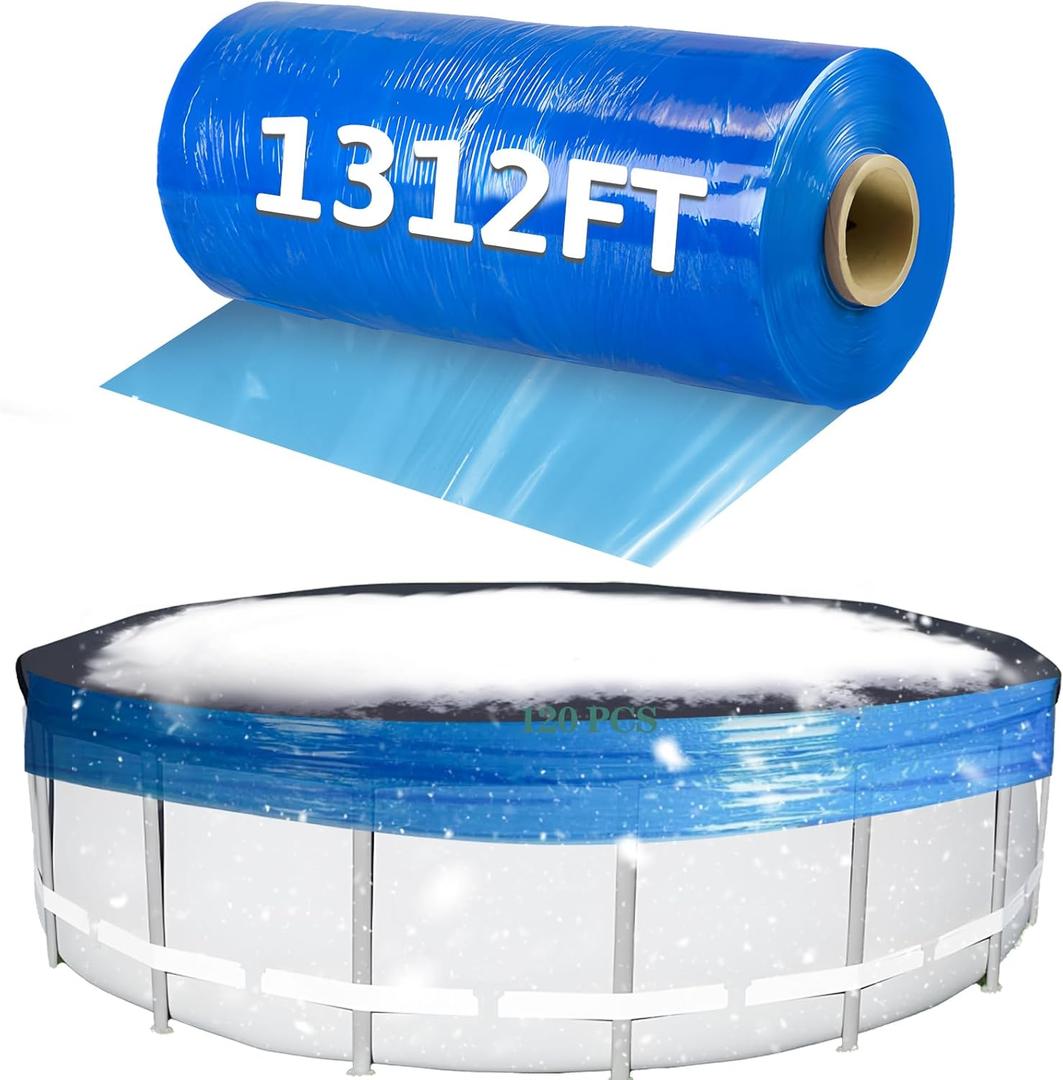 1312 Ft Winter Pool Cover Seal for Above Ground Pools, Winter Pool Cover Seal for Above, Windproof Stretchable Pool Cover Wrap Stretch Film Clear Cling for Keep Pool Clean