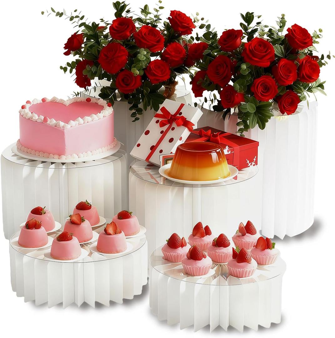 6 Pack Buffet Risers ,Foldable Food Display Risers with Acrylic Disc, White Food Display Risers Cake Stand for Party Buffet Risers and Stands for Show Catering Desserts, Food, Jewelry