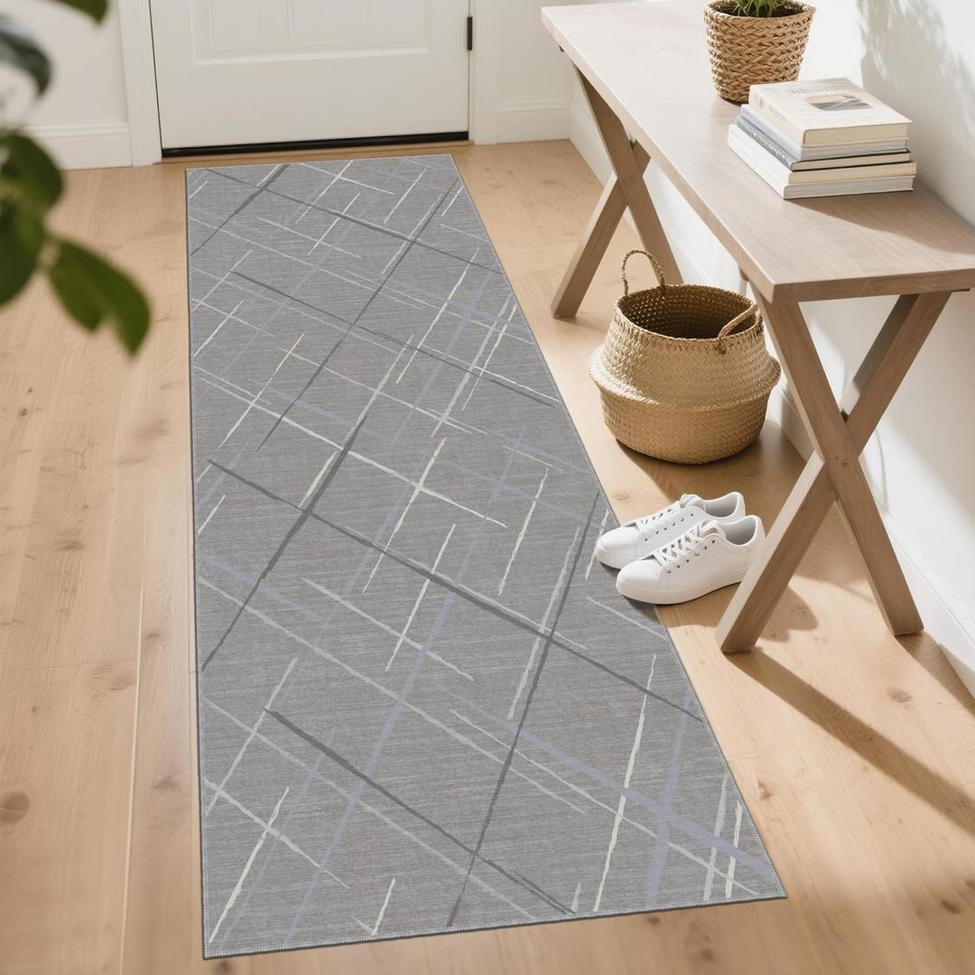 Runners for Hallways Ultra Non-Slip 2x6 Washable Kitchen Rug Modern Tear and Stain Resistance No Pile Hand-Woven Style Lightweight Runners for Entryway, Laundry Room, Bedside, Light Gray