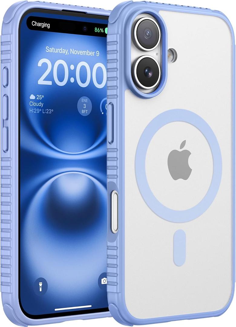 SUCGLES for iPhone 16 Plus Case with MagSafe [Ultra Strong Magnetic] [12FT Military Drop Protection] [Soft Non-Slip Grip] Translucent Matte Slim Thin Phone Cover 6.7" for Apple 16plus, Sierra Blue