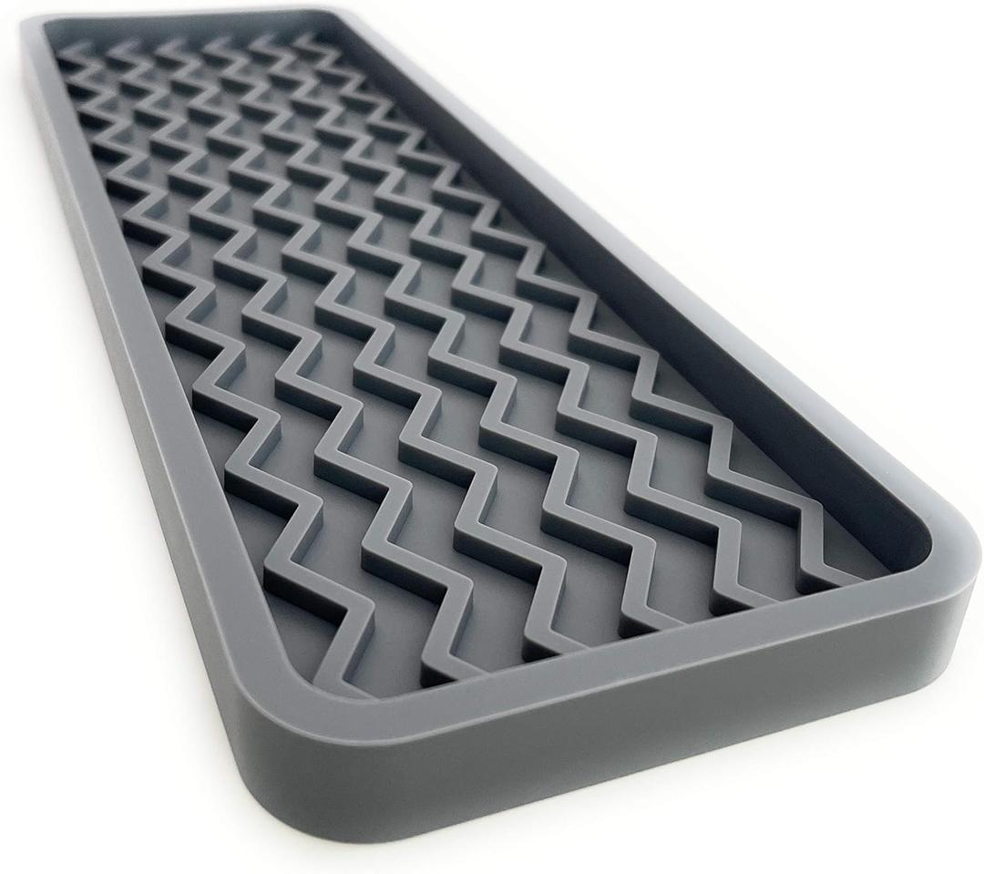 Happitasa Silicone Kitchen Sink Organizer Tray, Sponge Holder and Countertop Protector | Bathroom and Kitchen Soap Dish and Dispenser Tray (Grey, 12" x 4", 9.2 Ounces, Zigzag) (Gray)
