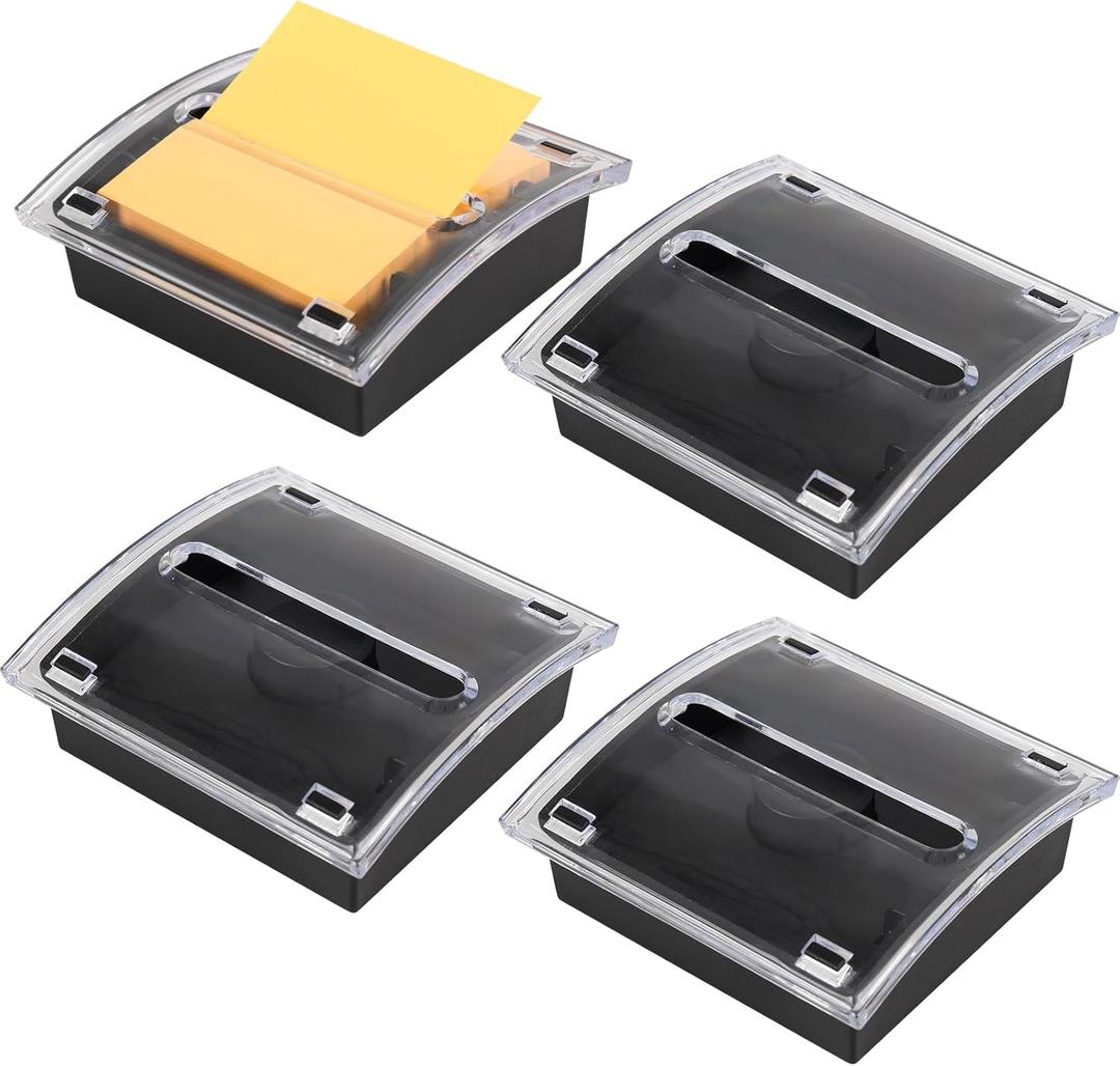 4 Pcs Pop Up Note DispenserSticky Note Holder 3 x 3 InchClear Top and Black Base Sticky Notes Dispenser for School Office Home Store Classroom Desk Supplies