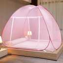 Evafly Mosquito Net for King Size Bed | Premium Polyester Mesh | Foldable Pop Up Bed Net | Fine Netting | Protection from Mosquitoes & Insects | Easy Setup, Washable | Full Pink