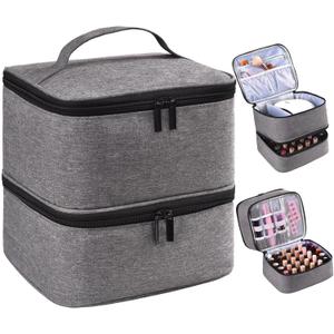 RZMAYIS Nail Polish Organizer, Nail Polish Storage Holds 30 Bottles & Nail Lamp, Double Layer Nail Bag Organizer Case, Portable Nail Polish Holder for Nail Tech Travel & Manicure Kit (Grey)