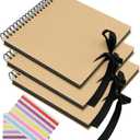 SINJEUN 3 Pack 10 x 10 Inch Scrapbook Album,150 Pages Kraft Paper Cover Photo Album Scrapbook Black Pages with Ribbon and Corner Stickers, Book Wedding Guest Book Anniversary