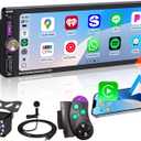 6.9" Single DIN Car Radio with Wireless Apple CarPlay, Car Bluetooth 5.2, AM FM Radio, IPS Touchscreen 1280x480, Backup Camera, Type-C Fast Charging, USB, 180W Subwoofer, Android Auto, GPS Navigation