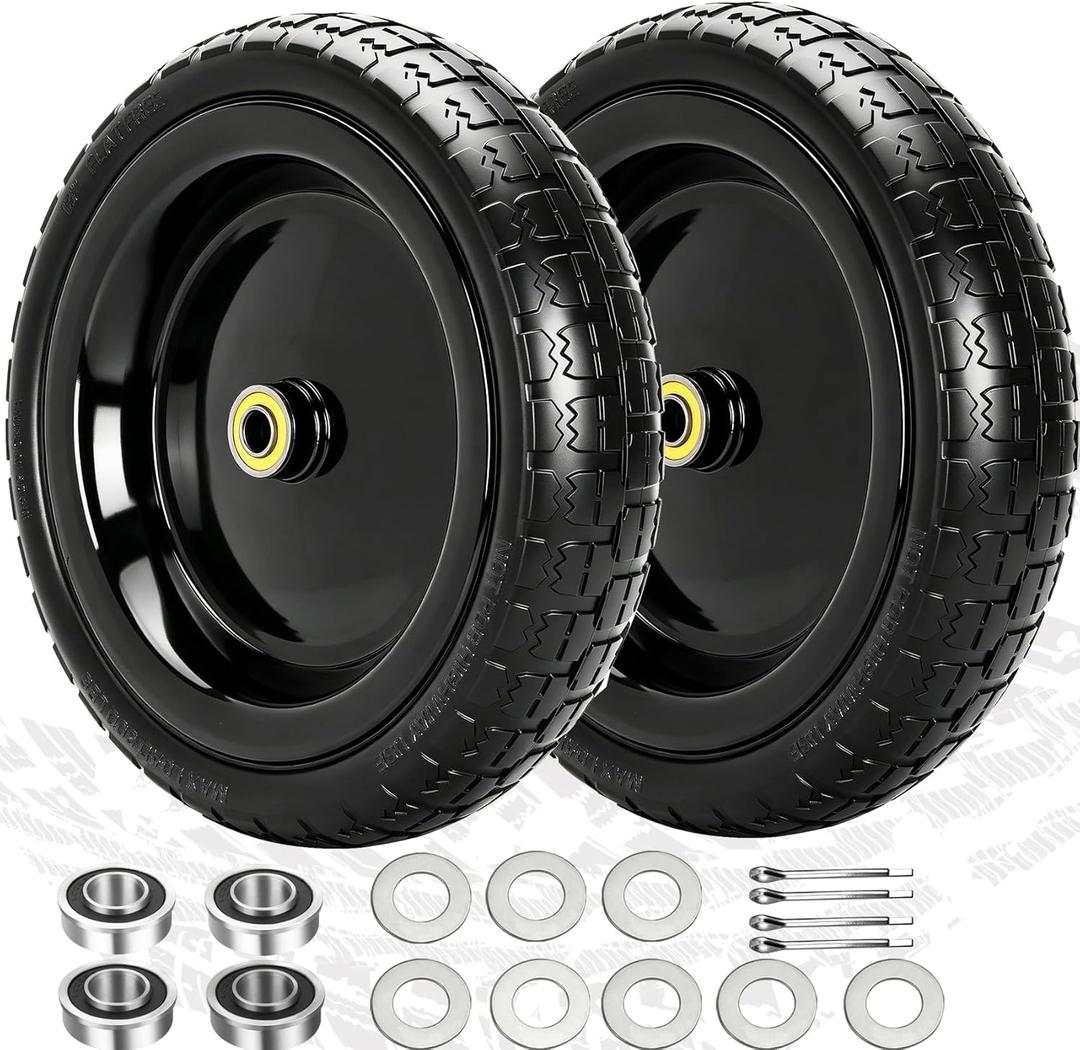 13" Flat Free Wheels Replacement for GOR Garden Cart Tires
4.00-6 Solid Tires with 5/8" & 3/4" Bearings ,300 lb Static Load, Non-Deforming Universal Fit for Hand Trucks/Garden Carts