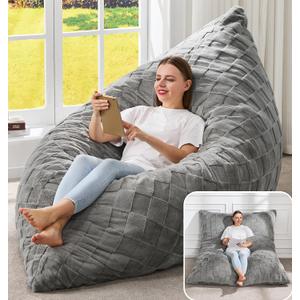 Hobestluk Adult Bean Bag Chair 3 in 1 Convertible Large Bean Bag Sofa | Plaid Grey,Machine Washable,Removable Cover,Easy Convert And Install,Floor Bed,For Livingroom Bedroom