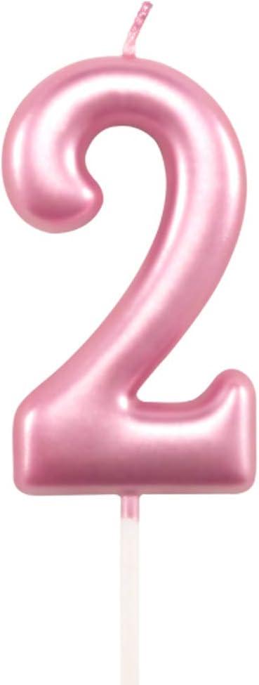 2nd Birthday Candle Two Years Pink Happy Birthday Number 2 Candles for Cake Topper Decoration for Party Kids Adults Numeral 20 23 12 26 29 21 27 62 25