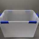 IRIS USA WeatherPro 74 Qt Storage Bins with Lids, 3 Pack, BPA-Free Plastic Gasket Box with Tight Latch and Seal, Stackable Nestable Tote Tub - Clear/Blue