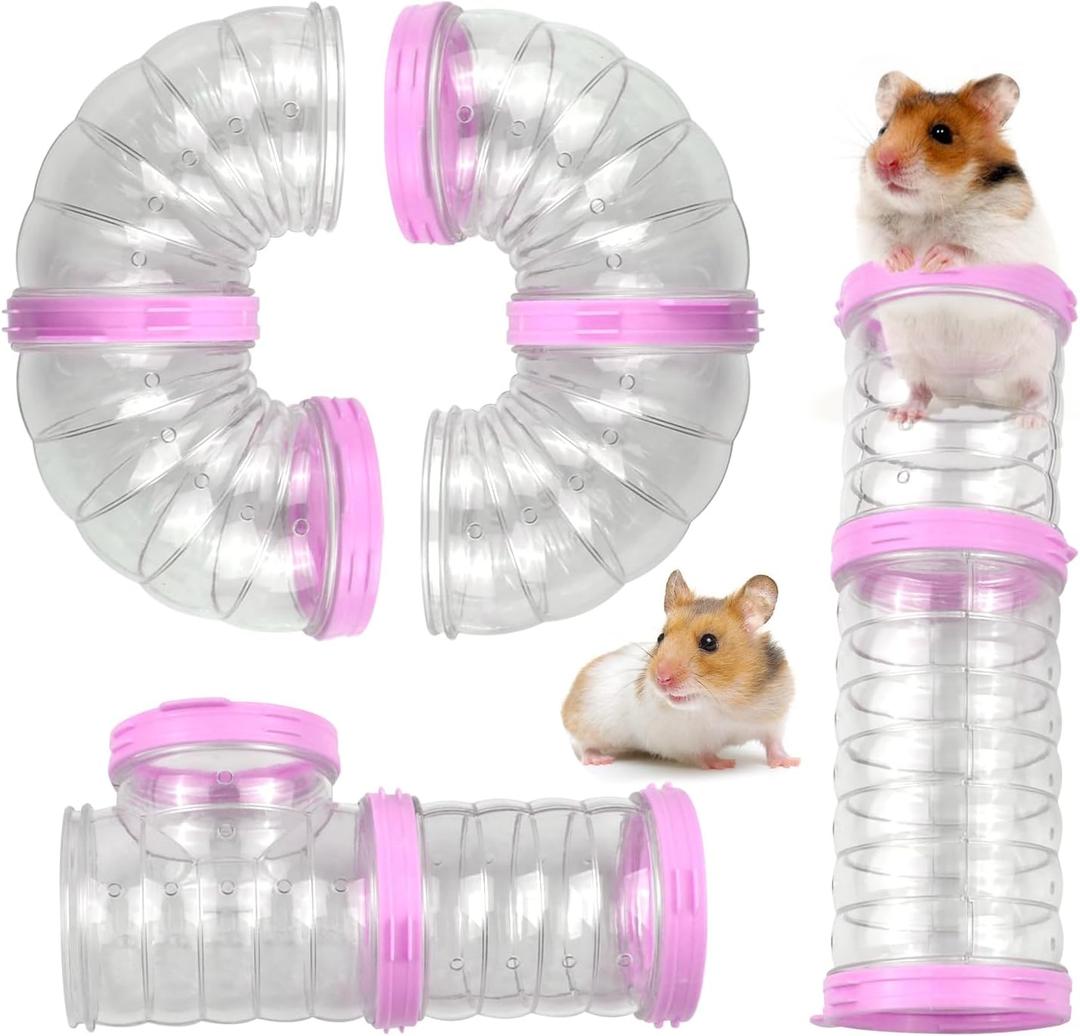 Plastic Hamster Tunnel, 8 Pack Hamster Tube Set DIY Assembled Sports Training Ferret Tube External Accessories Fun Small Animal Hiding Pipe Toy Syrian Dwarf Rat (Pink)