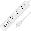 2 Prong to 3 Prong Power Strip, Two Prong Surge Protector with 6FT Long Cord, 3 AC Outlets 2 Prong to 3 Prong Extension Cord with 3 USB Ports(5V 3.1A) for Non-Grounded Outlets for Home/Office, White