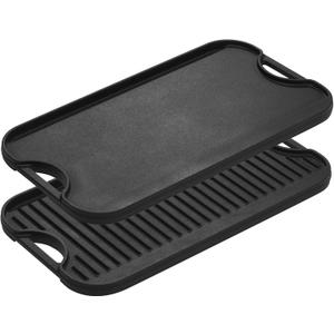 Lodge Pro-Grid Reversible Grill/Griddle - Dual-Sided Cast Iron Griddle - Double Burner Grill - Even Heat Distribution - PFAS-Free Non-Toxic Cookware - 20 Inches x 10.5 Inches