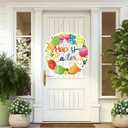 3 x Easter Decoration Wooden Wreath for Front Door Sign Happy Easter Bunny Eggs Spring Decoration, Rabbit Sign Welcome Hanging Wall Signs for Home Wall Decor Party Outdoor Indoor