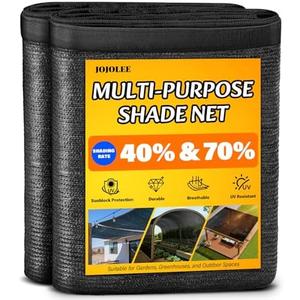 JOJOLEE 40% Sun Shade Cloth, 12x12FT Shade Net Mesh Tarp with Grommets, Black Sunblock Cover for Outdoor Patio Plants, Pergola, Greenhouse, Chicken Coop, Backyard, Balcony