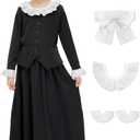 BesserBay Girls 5Pcs Colonial Black Costume Long Sleeve Ruffled Collars Button Dress, Size 6-14 Years