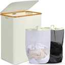 efluky Double Laundry Hamper with Lid and Removable Bags, 160L Beige