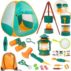 Meland Kids Camping Set with Tent - Toddler Toys for Boys with Campfire, Camping Toys for Kids Indoor Outdoor Pretend Play, Gift Idea for Boys Age 3,4,5,6 Year Old Birthday Christmas (Green), Child-size