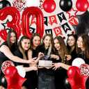 Happy 30th Birthday Decorations For Her Him, Black And Red Happy Birthday Banner, Red 30 Balloon Numbers 40 Inch, 30th Birthday Balloons For Birthday Decorations